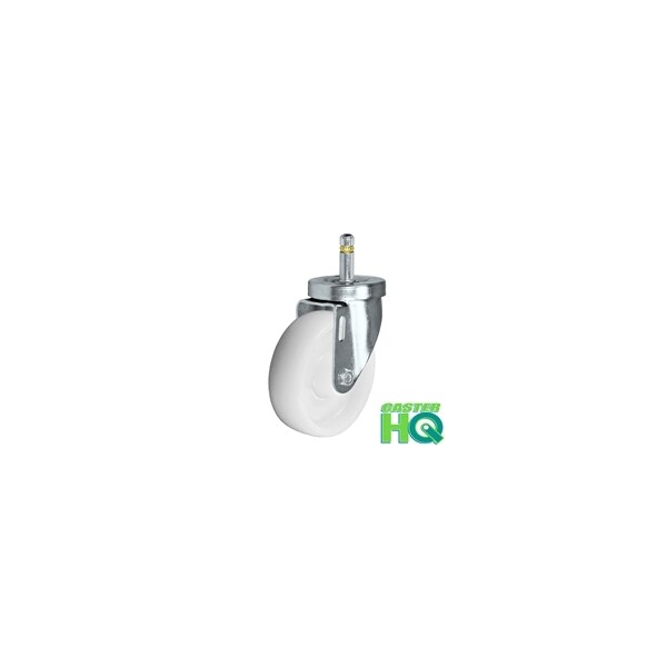 4"x1-1/4" White Nylon Wheel, Swivel Caster, 7/16"x1-3/8" Grip R